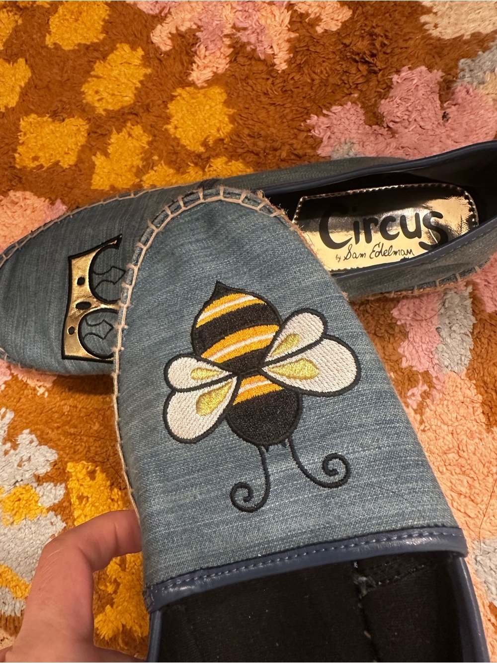 Circus by Sam Edelman Bee & Crown Espadrille Flats Denim Blue Sz 9.5 Embroidered - Picture 4 of 10